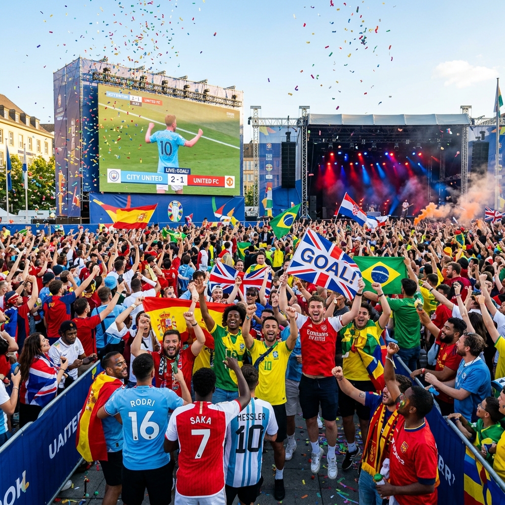 Foule dans la Fan Zone regardant un match