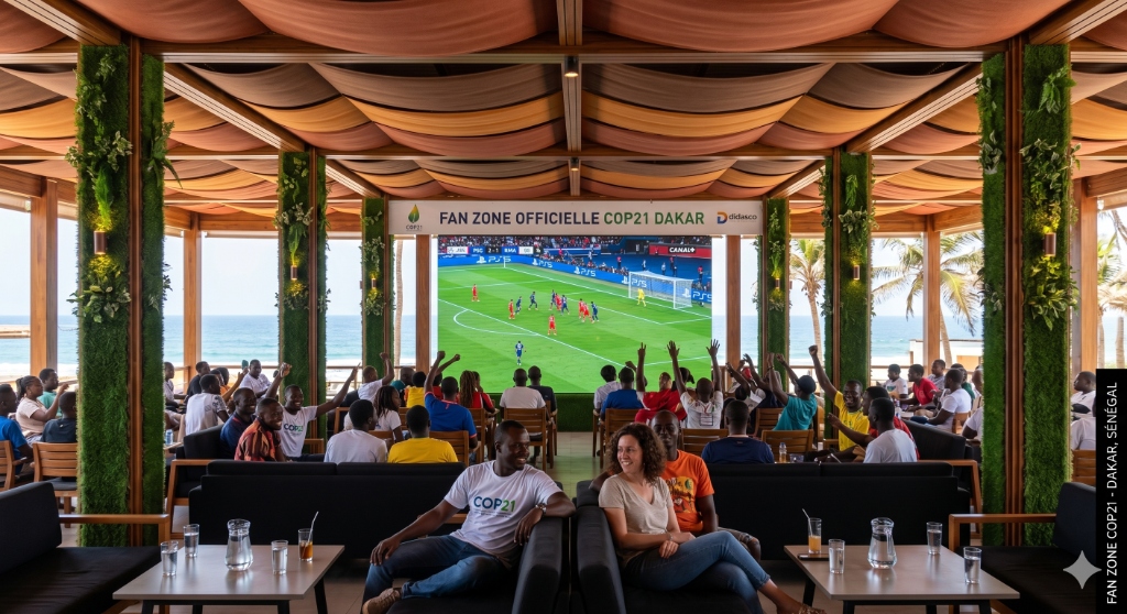 Foule dans la Fan Zone regardant un match
